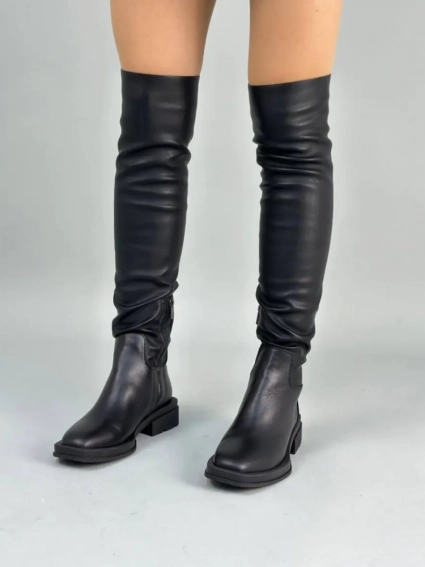 Ботфорты чулки женские кожаные черные демисезонные фото 2 — интернет-магазин Tapok