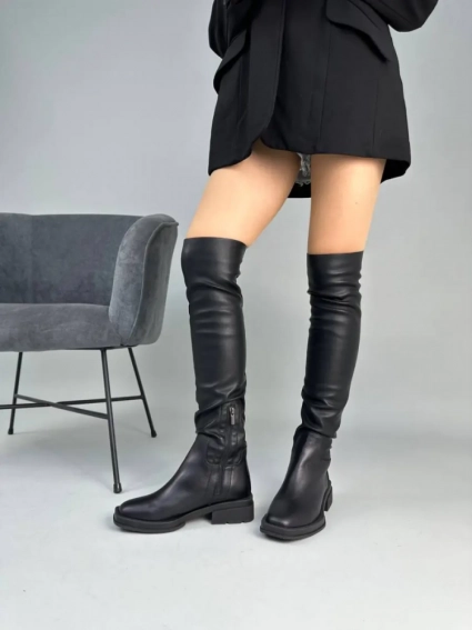 Ботфорты чулки женские кожаные черные демисезонные фото 3 — интернет-магазин Tapok