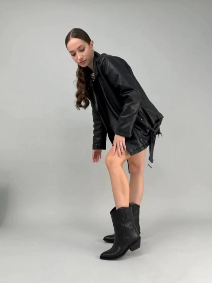 Ботинки ковбойки женские кожаные черного цвета демисезонные фото 9 — интернет-магазин Tapok