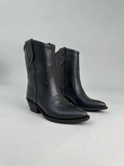 Ботинки ковбойки женские кожаные черного цвета демисезонные фото 11 — интернет-магазин Tapok
