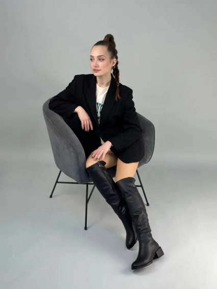 Сапоги женские кожаные черного цвета на каблуках зимние фото 6 — интернет-магазин Tapok