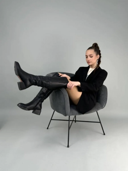 Сапоги женские кожаные черного цвета на каблуках зимние фото 8 — интернет-магазин Tapok