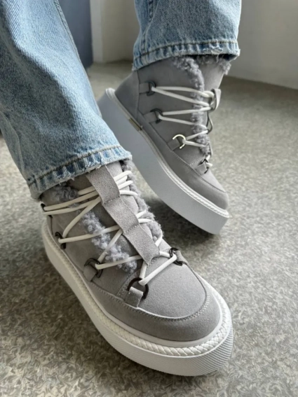 Замшеві черевики жіночі сірого кольору зимові фото 5 — інтернет-магазин Tapok