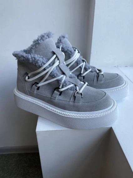 Замшеві черевики жіночі сірого кольору зимові фото 10 — інтернет-магазин Tapok