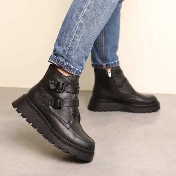 Ботинки кожаные с мехом 587553 Черные фото 2 — интернет-магазин Tapok