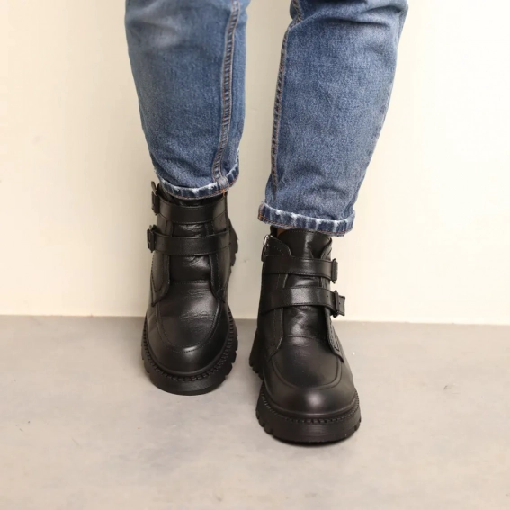 Ботинки кожаные с мехом 587553 Черные фото 3 — интернет-магазин Tapok