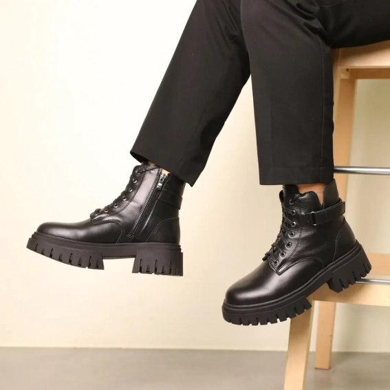Ботинки кожаные с мехом 587563 Черные фото 1 — интернет-магазин Tapok