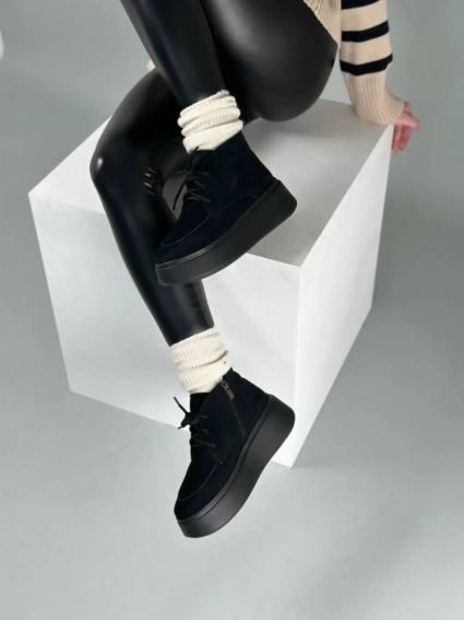 Черевики жіночі замшеві чорні на чорній підошві зимові фото 4 — інтернет-магазин Tapok