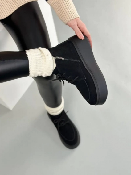 Черевики жіночі замшеві чорні на чорній підошві зимові фото 5 — інтернет-магазин Tapok