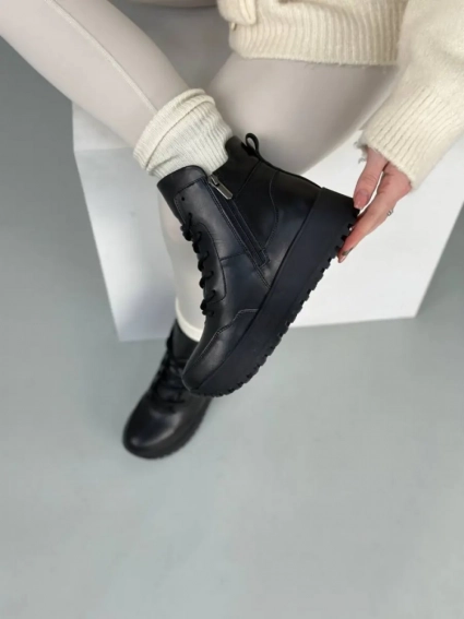 Кроссовки женские кожаные черного цвета зимние фото 4 — интернет-магазин Tapok