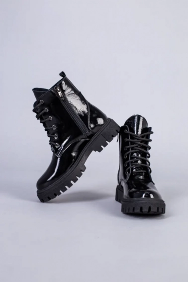Ботинки женские кожа наплак черные на шнурках и с замком на меху фото 13 — интернет-магазин Tapok