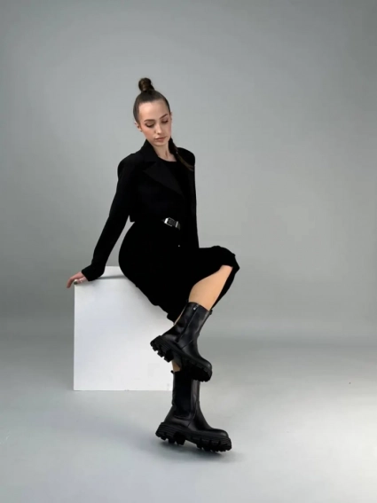 Челси женские кожаные черные на черной подошве демисезонные фото 7 — интернет-магазин Tapok