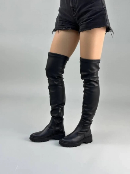 Сапоги чулки женские кожаные черного цвета зимние фото 1 — интернет-магазин Tapok