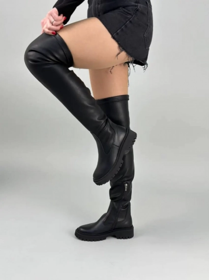 Сапоги чулки женские кожаные черного цвета зимние фото 4 — интернет-магазин Tapok