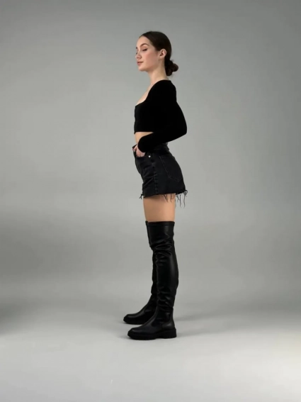 Сапоги чулки женские кожаные черного цвета зимние фото 7 — интернет-магазин Tapok