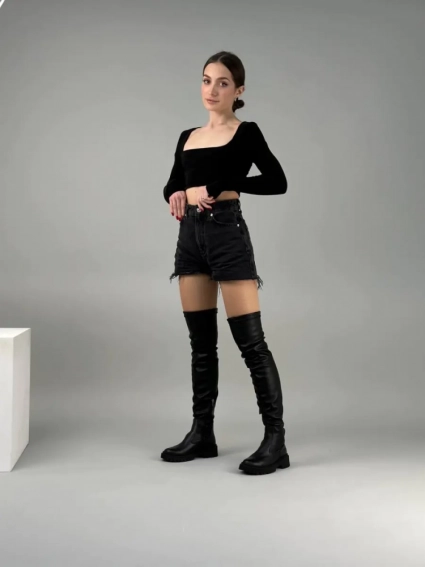 Сапоги чулки женские кожаные черного цвета зимние фото 8 — интернет-магазин Tapok