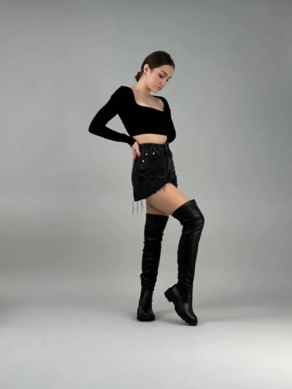 Сапоги чулки женские кожаные черного цвета зимние фото 10 — интернет-магазин Tapok
