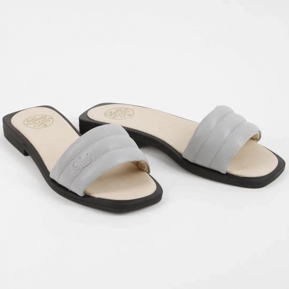 Шлепанцы женские кожаные 340128  Fashion Серый фото 4 — интернет-магазин Tapok