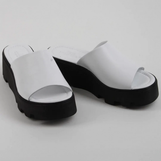 Шлепанцы женские кожаные 340161  Fashion Белый фото 4 — интернет-магазин Tapok