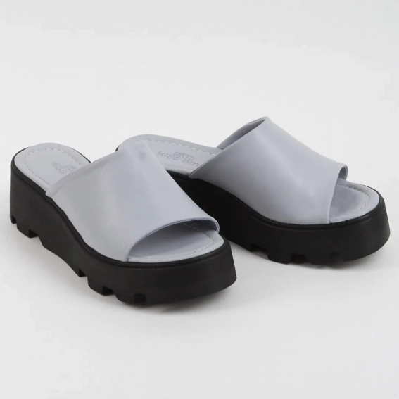 Шлепанцы женские кожаные 340162  Fashion Серый фото 4 — интернет-магазин Tapok