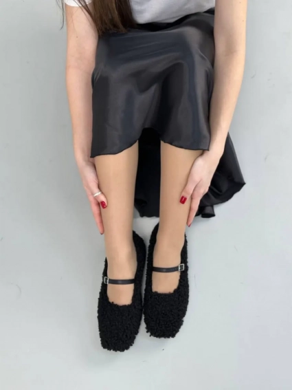 Балетки женские мех тедди черного цвета на кожподкладе фото 3 — интернет-магазин Tapok