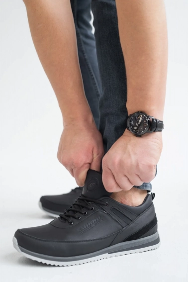 Мужские кроссовки кожаные весенне-осенние черные Emirro Б1 фото 3 — интернет-магазин Tapok