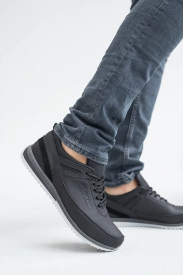 Мужские кроссовки кожаные весенне-осенние черные Emirro Б1 фото 5 — интернет-магазин Tapok