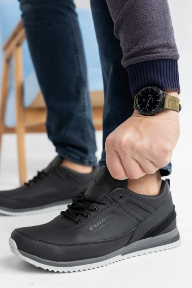 Мужские кроссовки кожаные весенне-осенние черные Emirro Б1 фото 8 — интернет-магазин Tapok