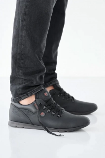 Мужские кроссовки кожаные весенне-осенние черные Yavgor 01