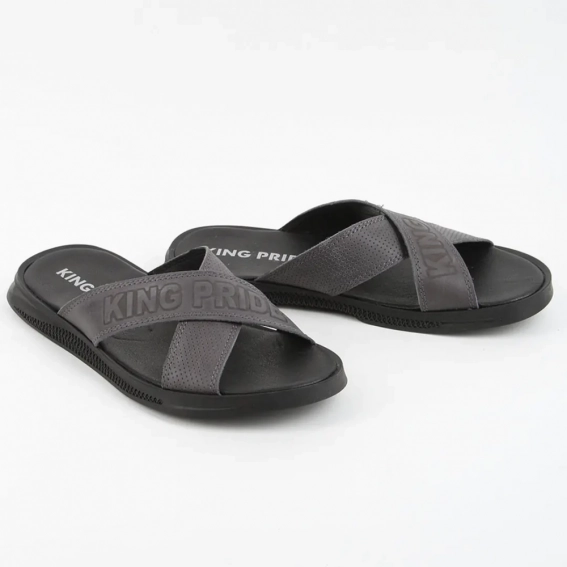 Шлепанцы мужские кожаные 339859  Fashion Серый фото 4 — интернет-магазин Tapok