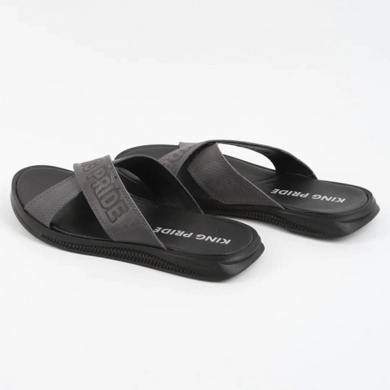 Шлепанцы мужские кожаные 339859  Fashion Серый фото 5 — интернет-магазин Tapok