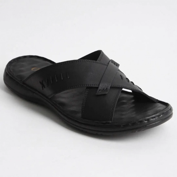 Шлепанцы мужские кожаные 340505  Fashion Черный фото 1 — интернет-магазин Tapok