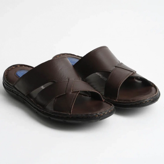 Шлепанцы мужские кожаные 340543  Fashion Коричневый фото 4 — интернет-магазин Tapok