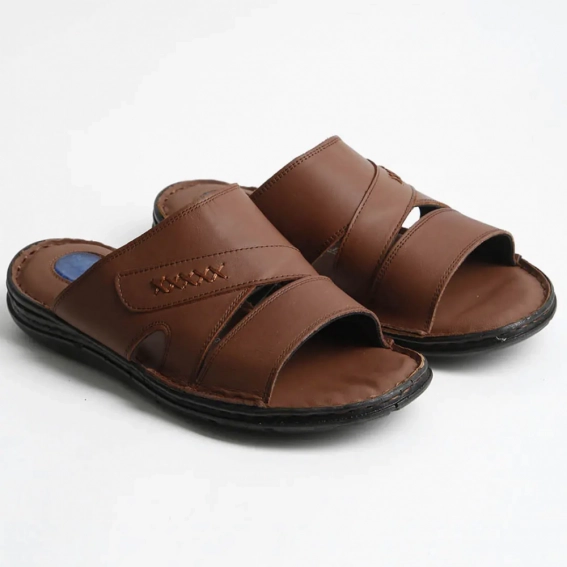 Шлепанцы мужские кожаные 340544  Fashion Коричневый фото 4 — интернет-магазин Tapok