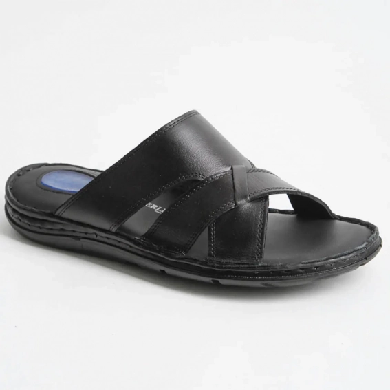 Шлепанцы мужские кожаные 340538  Fashion Черный фото 1 — интернет-магазин Tapok