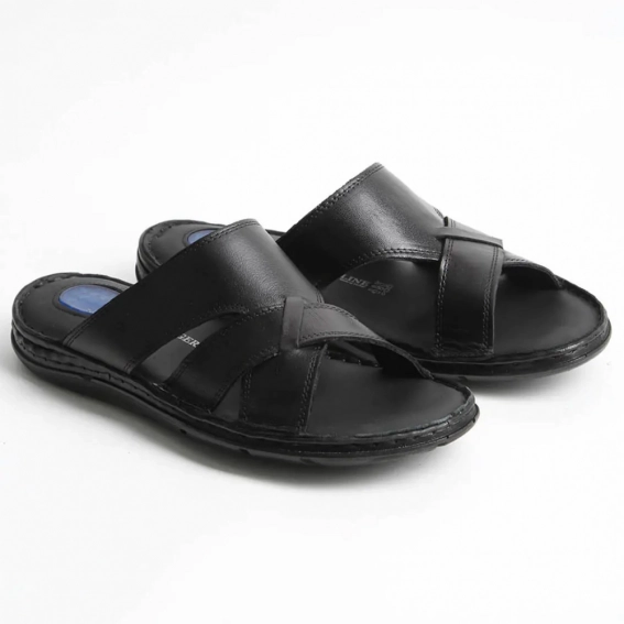 Шлепанцы мужские кожаные 340538  Fashion Черный фото 4 — интернет-магазин Tapok