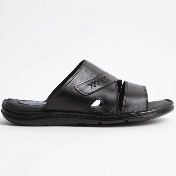 Шлепанцы мужские кожаные 340546  Fashion Черный фото 2 — интернет-магазин Tapok