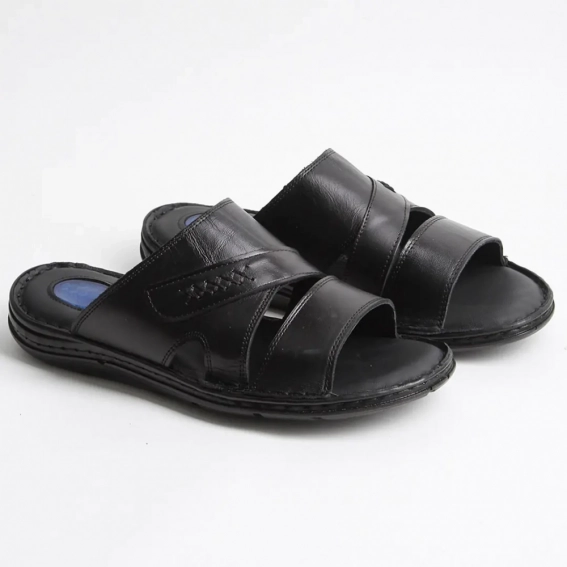 Шлепанцы мужские кожаные 340546  Fashion Черный фото 4 — интернет-магазин Tapok