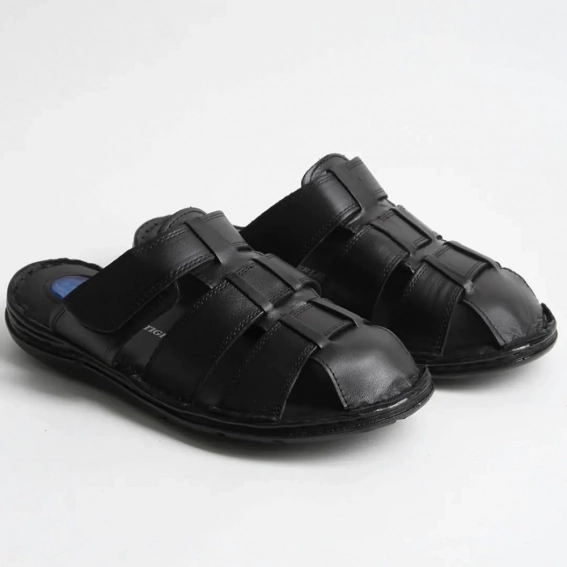 Шлепанцы мужские кожаные 340540  Fashion Черный фото 4 — интернет-магазин Tapok