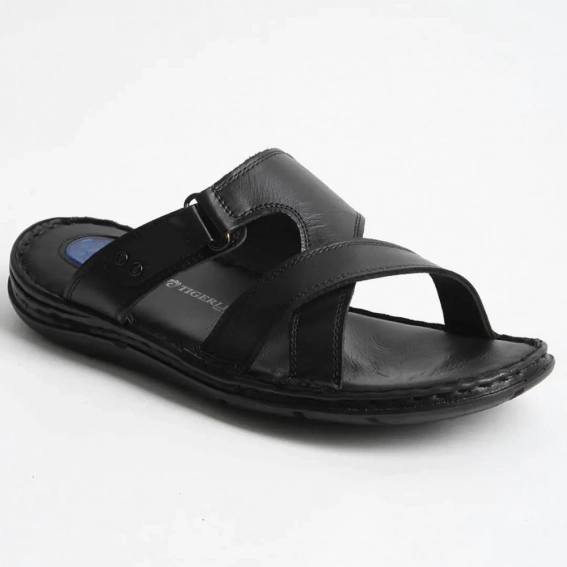 Шлепанцы мужские кожаные 340547  Fashion Черный фото 1 — интернет-магазин Tapok