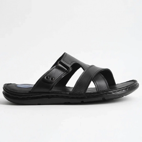 Шлепанцы мужские кожаные 340547  Fashion Черный фото 2 — интернет-магазин Tapok