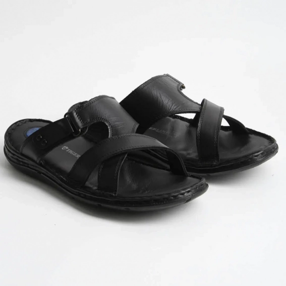 Шлепанцы мужские кожаные 340547  Fashion Черный фото 4 — интернет-магазин Tapok