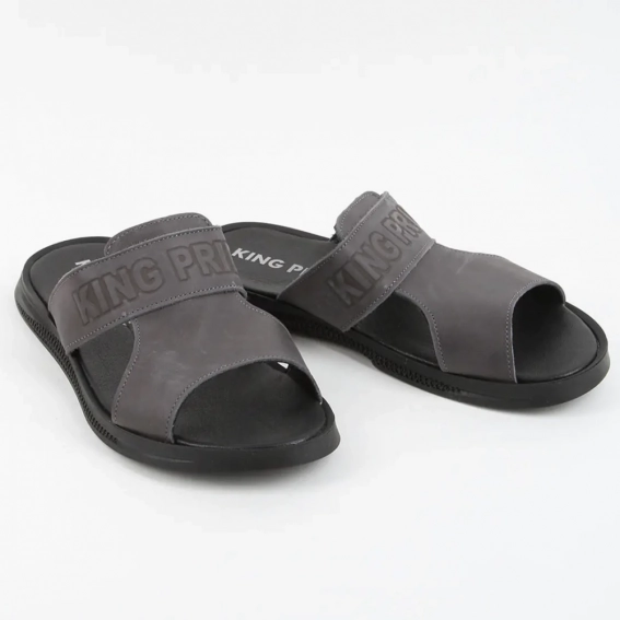 Шлепанцы мужские кожаные 339861  Fashion Серый фото 4 — интернет-магазин Tapok