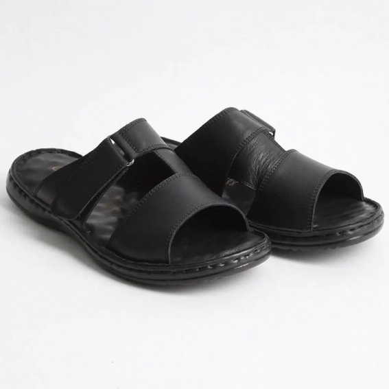 Шлепанцы мужские кожаные 340510  Fashion Черный фото 4 — интернет-магазин Tapok