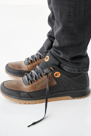Мужские кроссовки кожаные весенне-осенние черно-оливковые Emirro М8 фото 4 — интернет-магазин Tapok