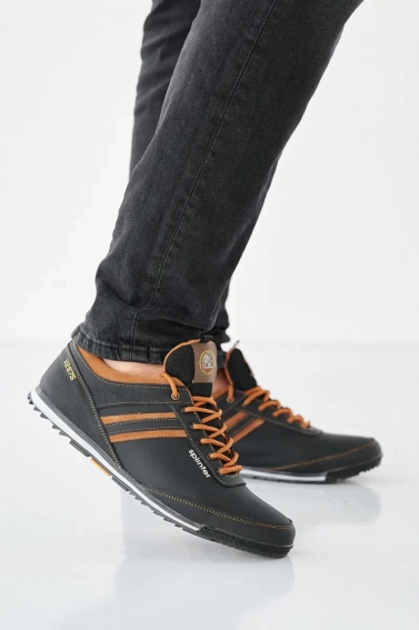 Чоловічі кросівки шкіряні весняно-осінні чорні-коричневі Splinter 5312 фото 1 — інтернет-магазин Tapok