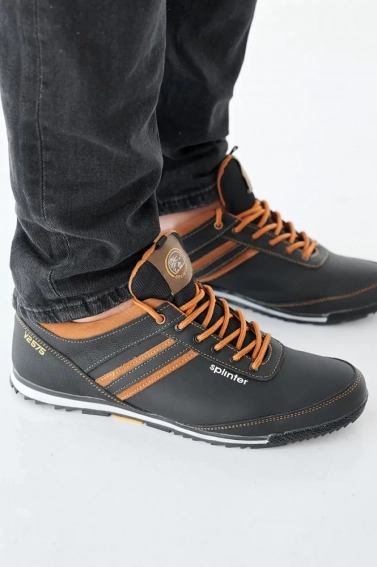 Мужские кроссовки кожаные весенне-осенние черно-коричневые Splinter 5312 фото 4 — интернет-магазин Tapok