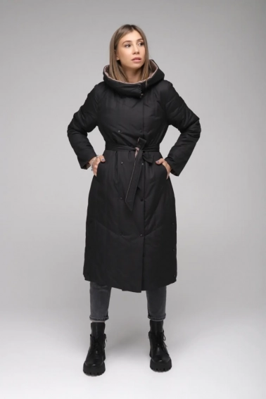 Куртка женская двухсторонняя Button 110-656 Черно-коричневый фото 1 — интернет-магазин Tapok
