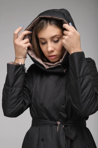 Куртка женская двухсторонняя Button 110-656 Черно-коричневый фото 4 — интернет-магазин Tapok