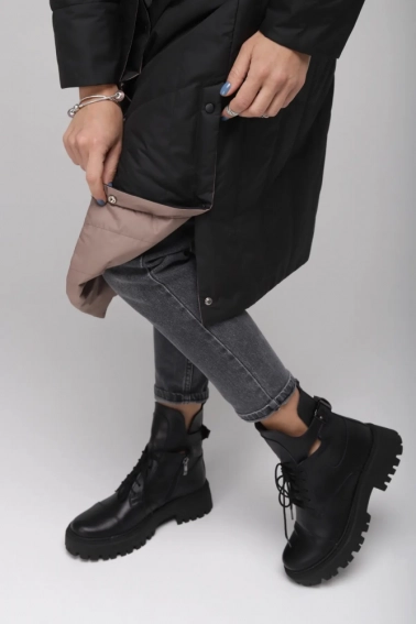 Куртка женская двухсторонняя Button 110-656 Черно-коричневый фото 6 — интернет-магазин Tapok